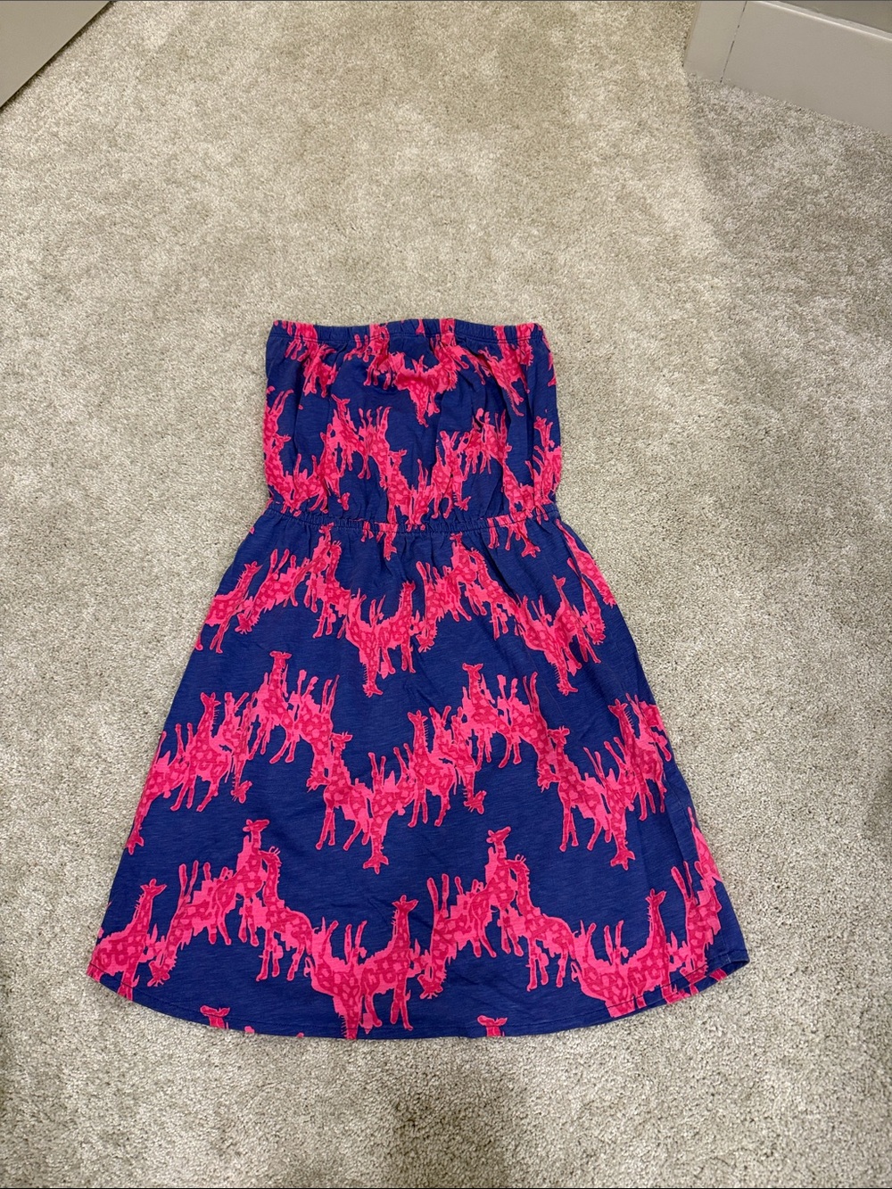 Lilly Pulitzer Purple/Blue and Pink Strapless Giraffe-Print Dress